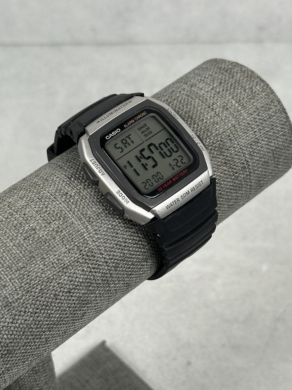 Casio Watch Mens 35mm Digital Alarm Chrono Black Resin Illuminator WR 50M W-96H